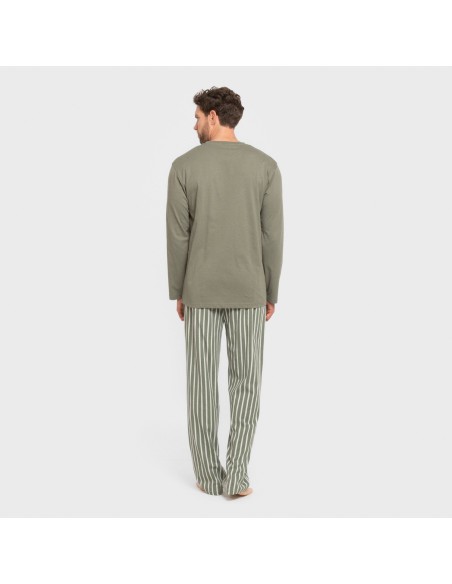 Pijama largo algodón hombre Raya Albert verde caceria pijamas-largos-hombre