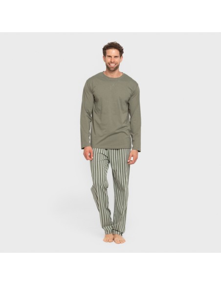 Pijama largo algodón hombre Raya Albert verde caceria pijamas-largos-hombre