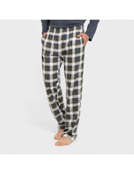 Pijama largo algodón hombre Cuadro Ferni azul marino pijamas-largos-hombre
