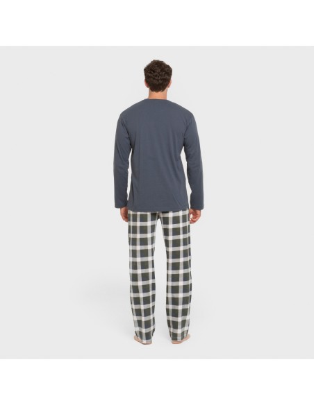 Pijama largo algodón hombre Cuadro Ferni azul marino pijamas-largos-hombre
