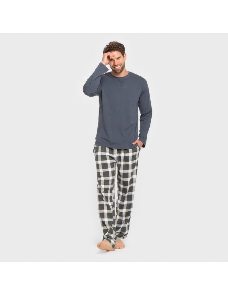 Pijama largo algodón hombre Cuadro Ferni azul marino pijamas-largos-hombre