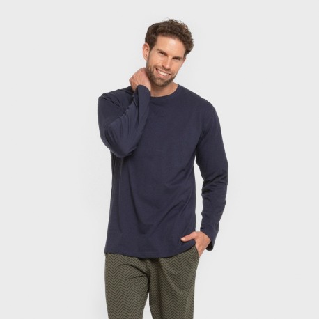 Pijama largo algodón hombre Miquelle verde caceria pijamas-largos-hombre