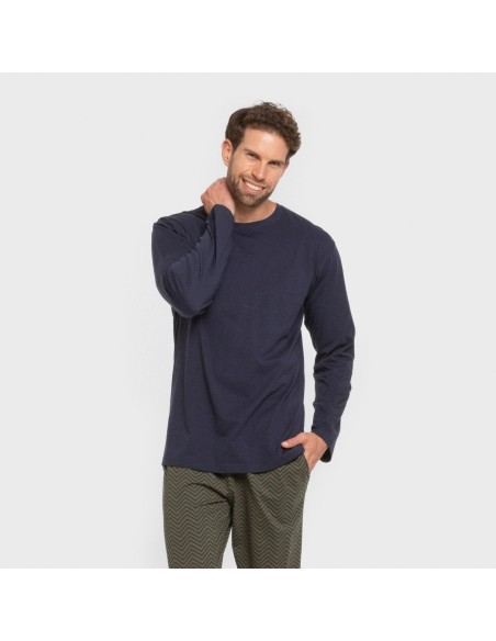 Pijama largo algodón hombre Miquelle verde caceria pijamas-largos-hombre