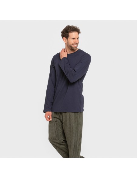 Pijama largo algodón hombre Miquelle verde caceria pijamas-largos-hombre