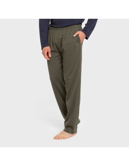 Pijama largo algodón hombre Miquelle verde caceria pijamas-largos-hombre