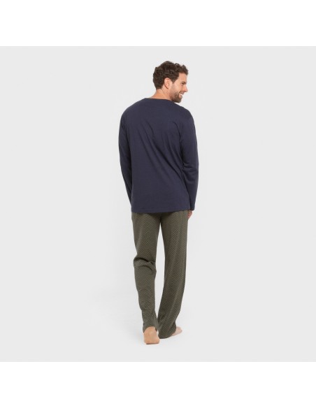 Pijama largo algodón hombre Miquelle verde caceria pijamas-largos-hombre