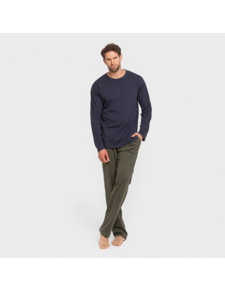 Pijama largo algodón hombre Miquelle verde caceria pijamas-largos-hombre