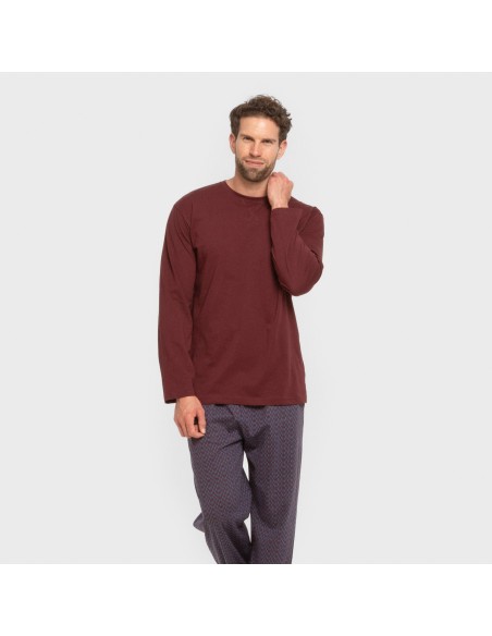 Pijama largo algodón hombre Harry burdeos pijamas-largos-hombre