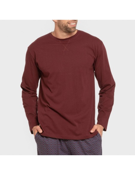 Pijama largo algodón hombre Harry burdeos pijamas-largos-hombre