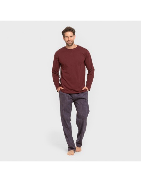 Pijama largo algodón hombre Harry burdeos pijamas-largos-hombre