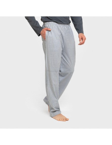 Pijama largo algodón hombre Cuadro Edmund azul pijamas-largos-hombre