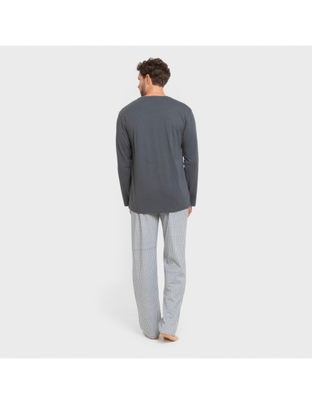 Pijama largo algodón hombre Cuadro Edmund azul pijamas-largos-hombre