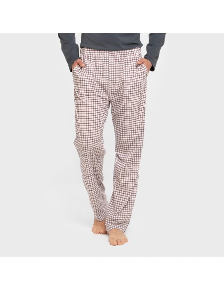 Pijama largo algodón hombre Cuadro Michael azul pijamas-largos-hombre