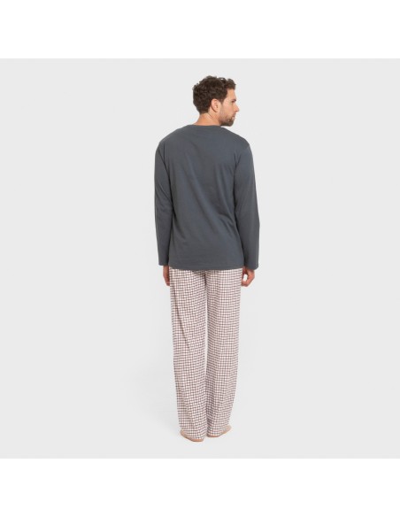 Pijama largo algodón hombre Cuadro Michael azul pijamas-largos-hombre