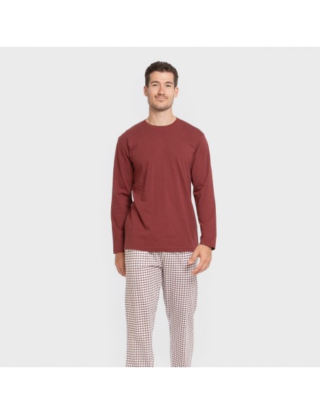 Pijama largo algodón hombre Cuadro Michael burdeos pijamas-largos-hombre