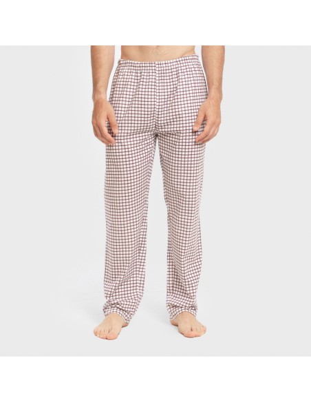 Pijama largo algodón hombre Cuadro Michael burdeos pijamas-largos-hombre