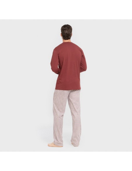Pijama largo algodón hombre Cuadro Michael burdeos pijamas-largos-hombre