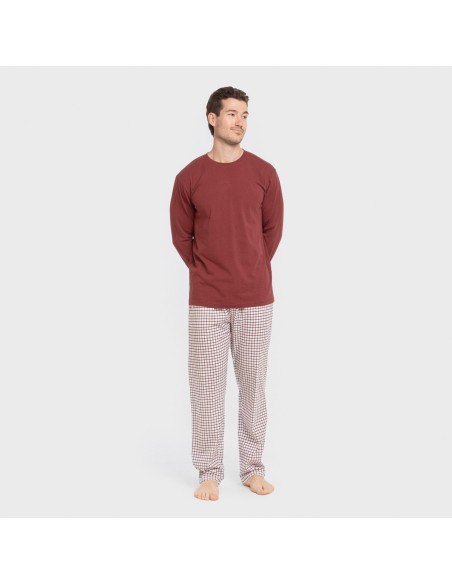 Pijama largo algodón hombre Cuadro Michael burdeos pijamas-largos-hombre
