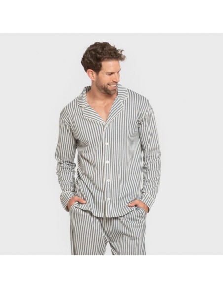 Pijama largo camisero algodón hombre Raya Ceballos indigo pijamas-largos-hombre