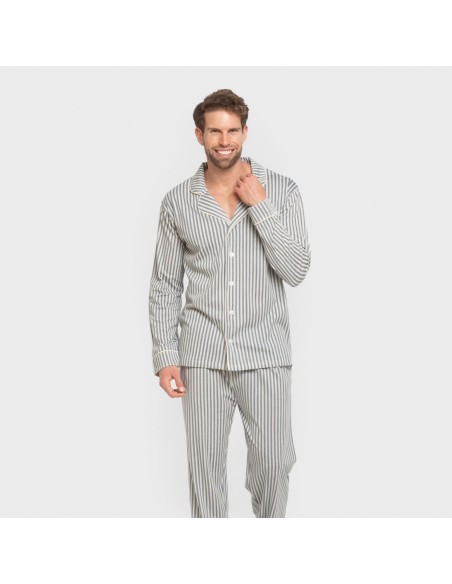 Pijama largo camisero algodón hombre Raya Ceballos indigo pijamas-largos-hombre