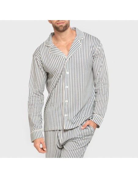 Pijama largo camisero algodón hombre Raya Ceballos indigo pijamas-largos-hombre
