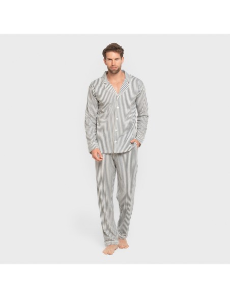 Pijama largo camisero algodón hombre Raya Ceballos indigo pijamas-largos-hombre