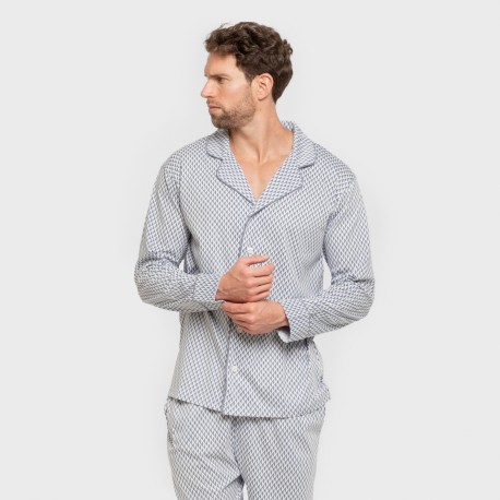 Pijama largo camisero algodón hombre Harry celeste pijamas-largos-hombre