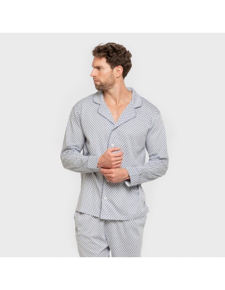 Pijama largo camisero algodón hombre Harry celeste pijamas-largos-hombre