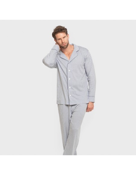 Pijama largo camisero algodón hombre Harry celeste pijamas-largos-hombre