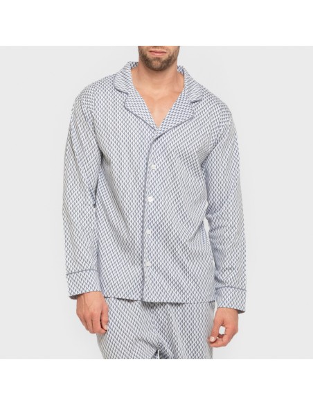 Pijama largo camisero algodón hombre Harry celeste pijamas-largos-hombre
