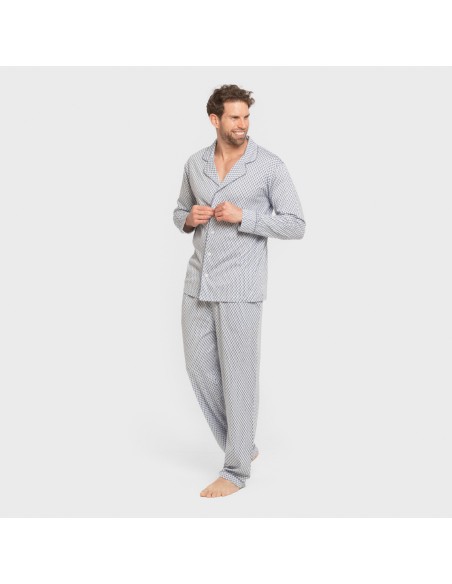 Pijama largo camisero algodón hombre Harry celeste pijamas-largos-hombre