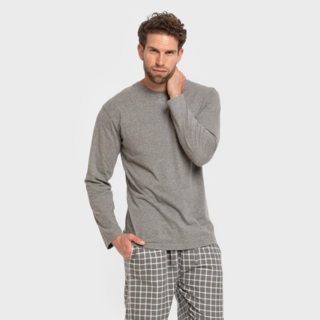 Pijama hombre franela Cuadro Roberto gris pijamas-largos-hombre