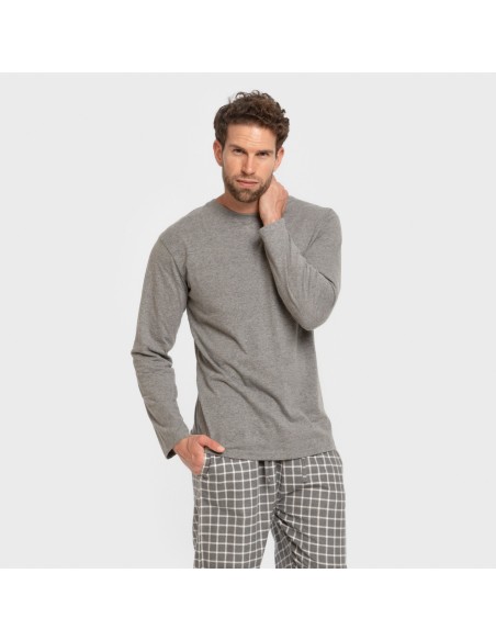 Pijama hombre franela Cuadro Roberto gris pijamas-largos-hombre