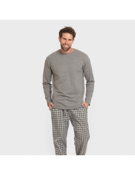 Pijama hombre franela Cuadro Roberto gris pijamas-largos-hombre