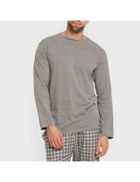Pijama hombre franela Cuadro Roberto gris pijamas-largos-hombre
