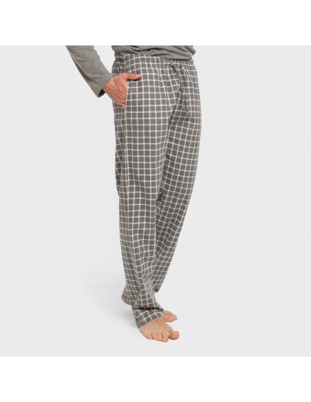 Pijama hombre franela Cuadro Roberto gris pijamas-largos-hombre