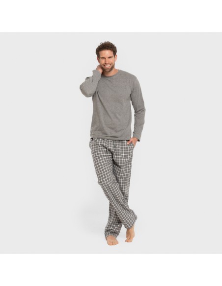 Pijama hombre franela Cuadro Roberto gris pijamas-largos-hombre