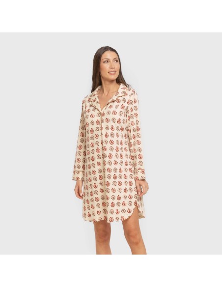 Camisón manga larga camisero algodón Brianda teja vestidos-y-blusones-mujer