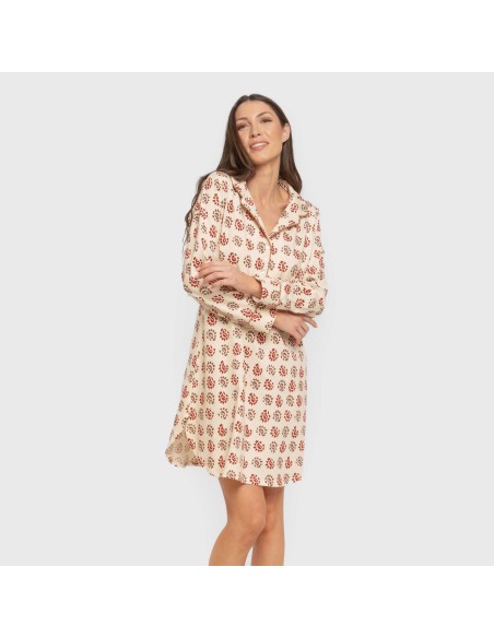 Camisón manga larga camisero algodón Brianda teja vestidos-y-blusones-mujer