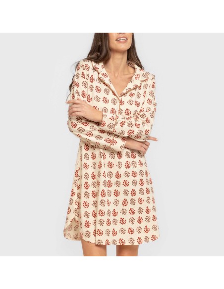 Camisón manga larga camisero algodón Brianda teja vestidos-y-blusones-mujer
