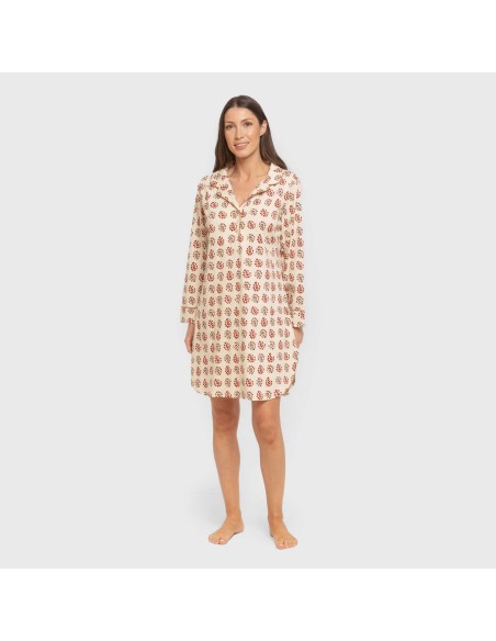 Camisón manga larga camisero algodón Brianda teja vestidos-y-blusones-mujer