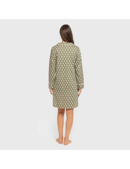 Camisón manga larga camisero algodón Soma verde seco vestidos-y-blusones-mujer