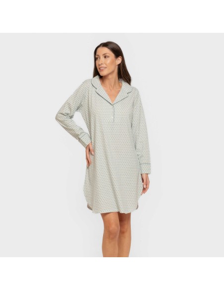 Camisón manga larga camisero algodón Dune indigo vestidos-y-blusones-mujer