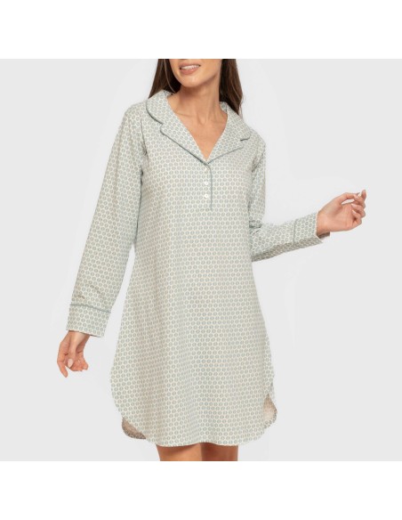 Camisón manga larga camisero algodón Dune indigo vestidos-y-blusones-mujer