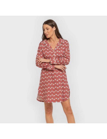 Camisón manga larga camisero algodón Calendula marsala vestidos-y-blusones-mujer