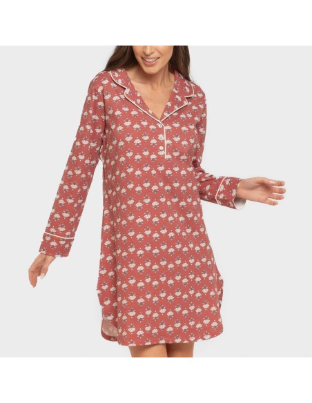 Camisón manga larga camisero algodón Calendula marsala vestidos-y-blusones-mujer