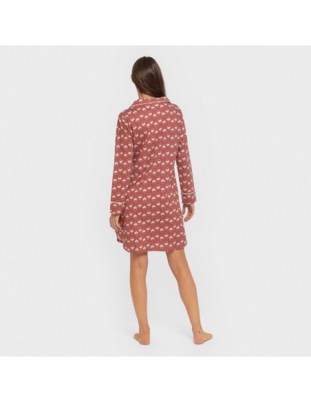 Camisón manga larga camisero algodón Calendula marsala vestidos-y-blusones-mujer