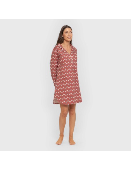 Camisón manga larga camisero algodón Calendula marsala vestidos-y-blusones-mujer