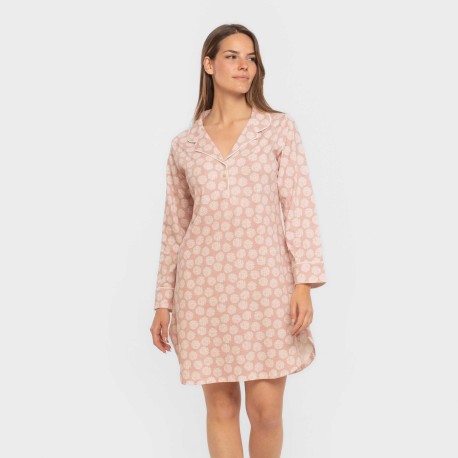 Camisón manga larga camisero algodón Medusa rosa vestidos-y-blusones-mujer