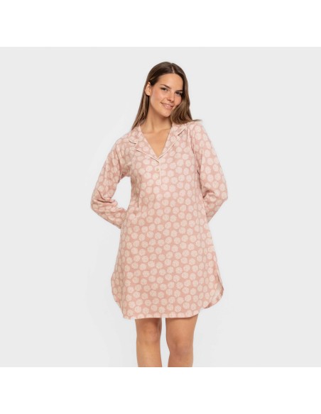 Camisón manga larga camisero algodón Medusa rosa vestidos-y-blusones-mujer